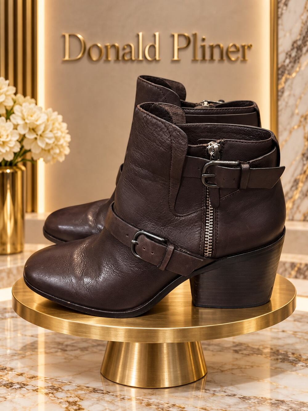 Pour La Victoire Wilson Dark Brown Leather Buckle Ankle Boots Size 7
